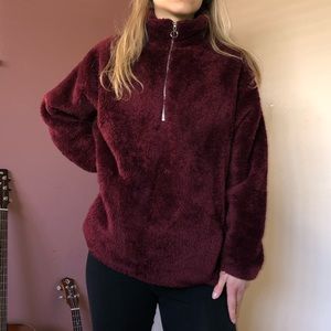 (SOLD) Express Burgundy Fleece Sherpa Pullover